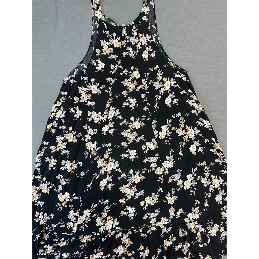 Ciel USA Womens Black Floral Halter Neck Trapeze Dress Ruffle Hem Large - Picture 3 of 6